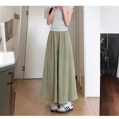 Лето 2025 Женские плиссированные кюлоты А-силуэта с высокой посадкой цвета маринованных овощей