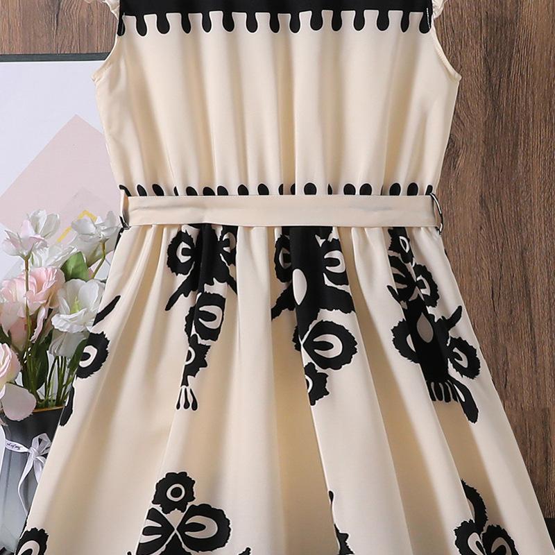 Платье для девочек Детская одежда Летняя Новая Мода С принтом Рукава-крылышки Приталенное Элегантное Платье-рубашка