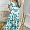 Women Off Shoulder Floral Print Short Sleeve Cut Out Maxi Dress Summer Bohemian Dress