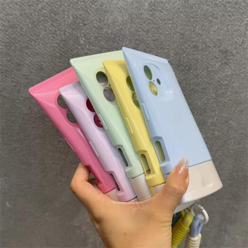 ins Lanyard BB Wash Face Cream Glossy Silicone Phone Case For iPhone 16 15 14 13 12 Pro Max 3D Full Bumper Protective Back Cover