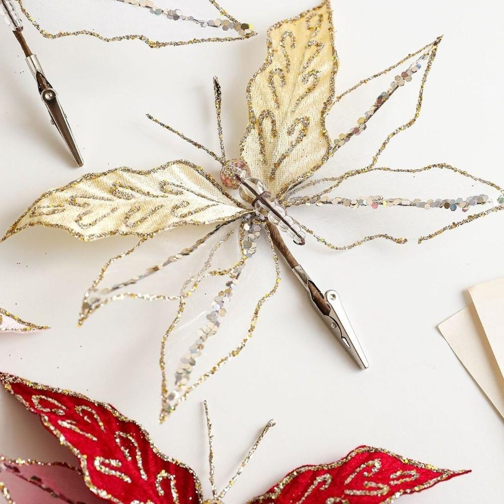 Mesh Dragonfly Christmas Flower Double Simulation Artificial Christmas Decorations Exquisite Sequins Glitter