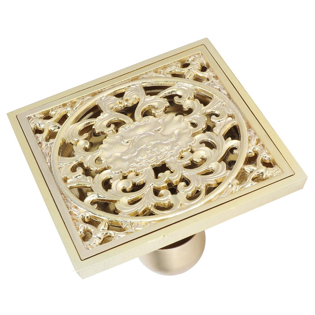 10x10cm Floor Drain Gold Copper Deodorant Floor Drain Strainer for Kitchen Bathroom HotelDeep Water