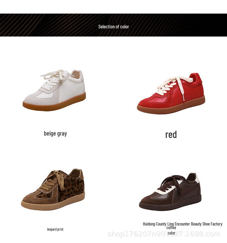 Women's Retro Colorblock Leather German Trainer Sneakers - 2025 Autumn Edition, Thick Sole, Casual Skate Style