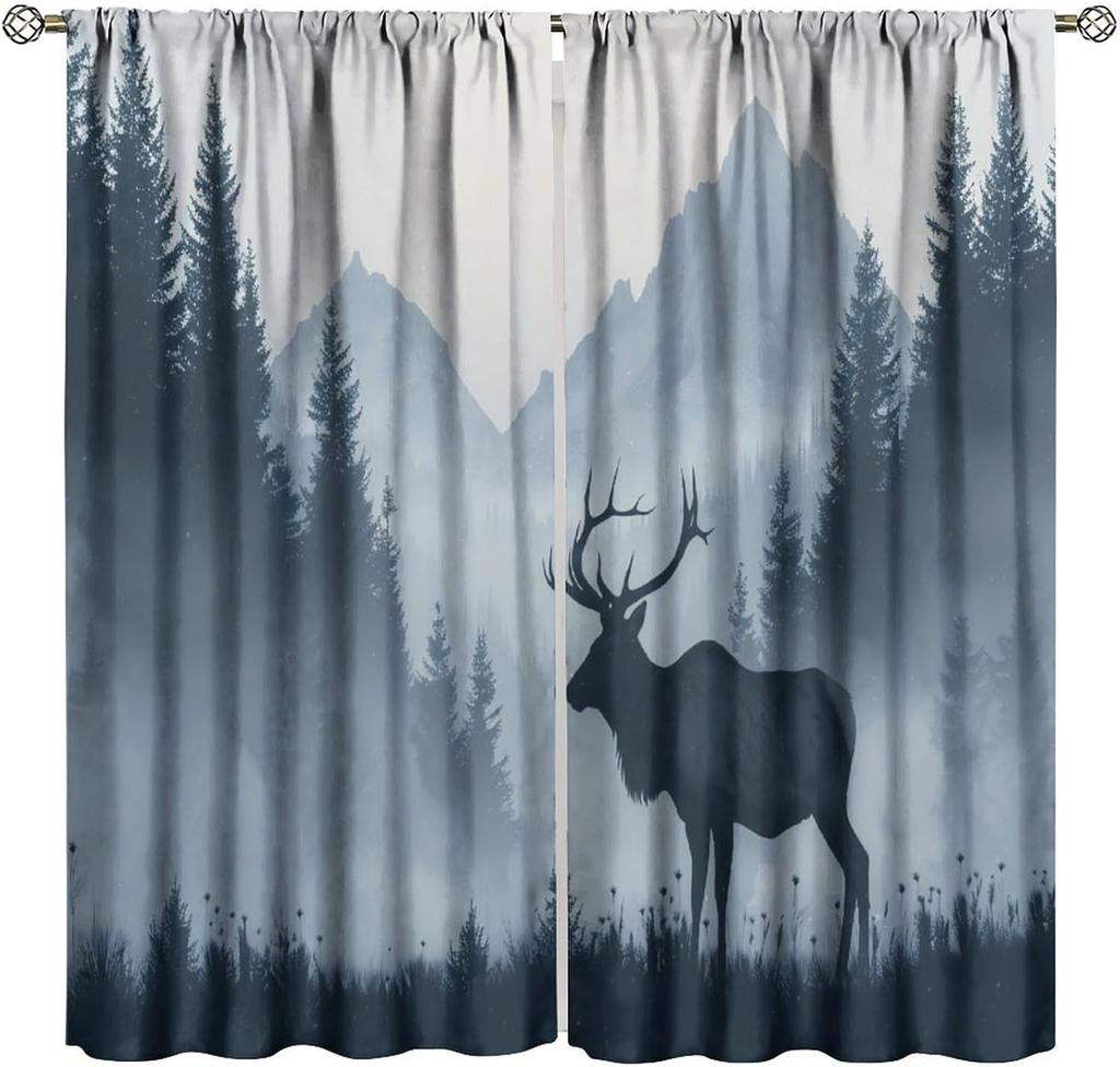 Gothic Dark Misty Forest Curtains, Mysterious Horror Foggy Dim Dead Jungle Under Strange Bright Moon,Thermal Insulation Blackout