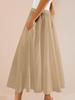 Women's Elastic High Waist A Line Midi Skirt Pleated Flowy Swing Skirt with Pockets