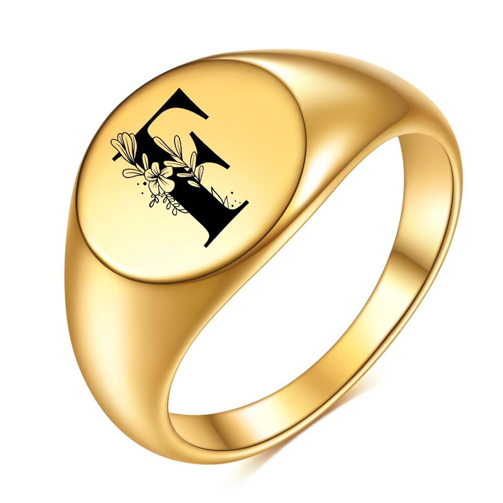 Женщины Мужчины Цветок AZ Буква Золотого Цвета Кольцо На Палец Инициалы Имя Алфавит Женские Партии Массивные Кольца Ювелирные Изделия Из Нержавеющей Стали