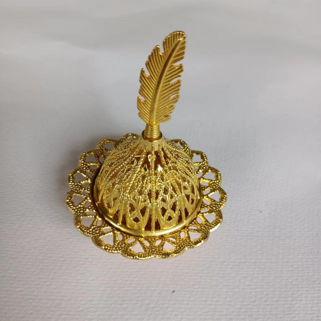 Golden Middle Eastern Arabic Incense Burner with Intricate Hollow-Out Design — Metal Aromatherapy Incense Burner for Cone Incens