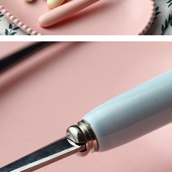 2pcs Candy Colored Ceramic Stainless Steel Spoon