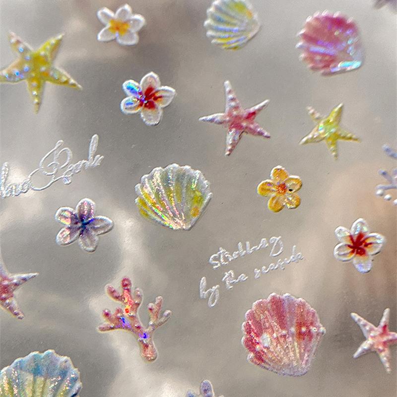 5D наклейка для ногтей на тему океана Летний пляж Ракушки Морская звезда Раковина Ракушка Коралл Самоклеящееся украшение Маникюр Декаль