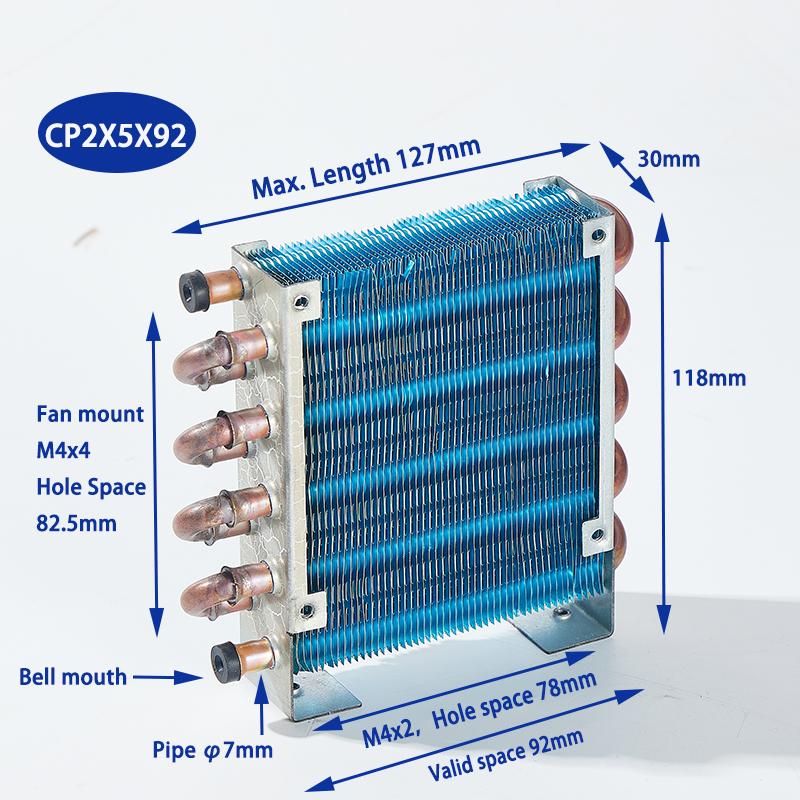 PURSWAVE CP2X5X92 Мини-конденсатор в комплекте с 1 шт. вентилятором 12В/24В/220В 92*92 мм Меднотрубный теплообменник с мелкошаговым оребрением