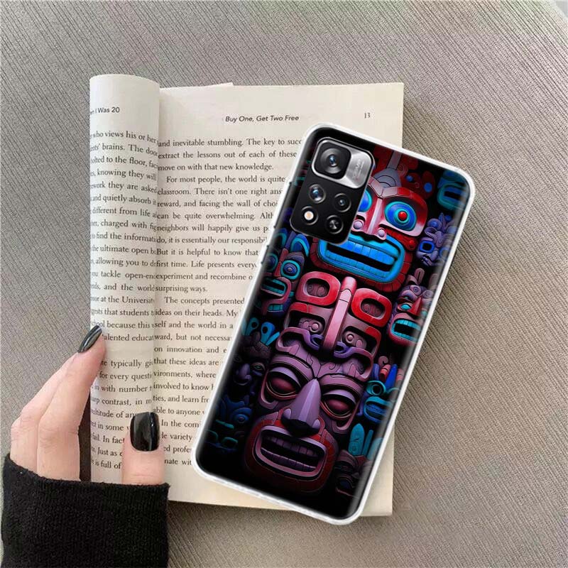 Каменный Чехол в Ацтекском Стиле Майя для Redmi Note 13 12 Pro Plus 14 15 Pro 5G 11 11T 11E 11S 10 Pro 10S 9 9S Прозрачный TPU Чехол
