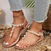 Модная женская обувь 2024 года, летние женские сандалии с ремешком на щиколотке, пляжные шлепанцы, модные золотые римские женские сандалии на плоской подошве Sandalias De Mujer