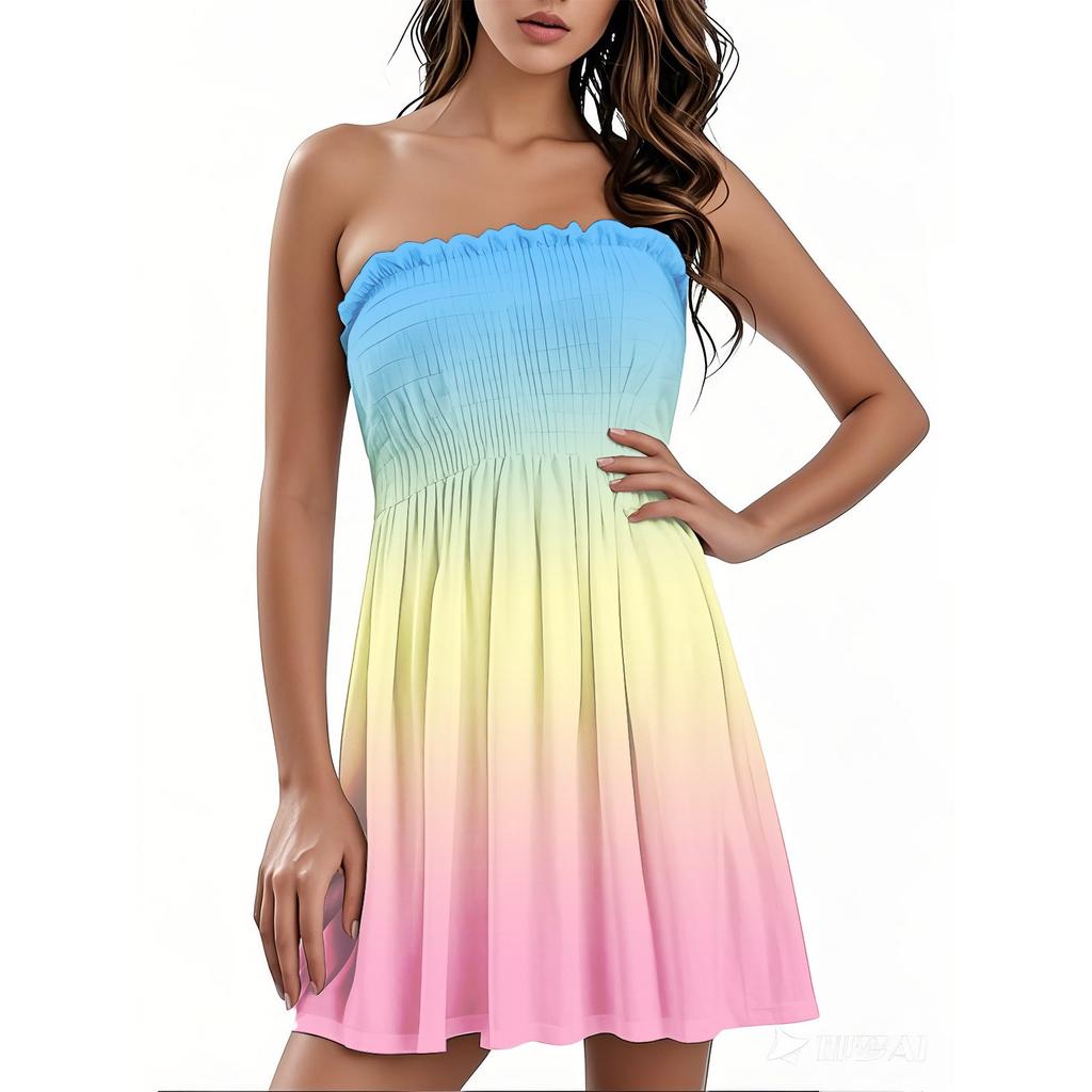 Модное женское повседневное платье-бандо с цветочным принтом без рукавов