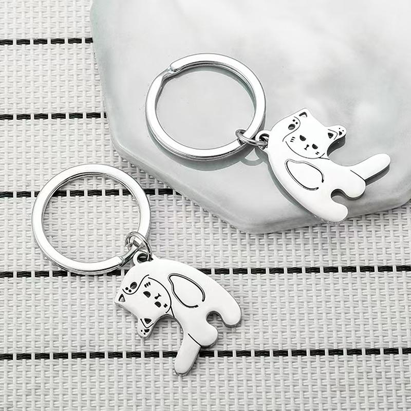 Милый брелок для ключей с кошкой из нержавеющей стали, пара, влюбленные животные, парный брелок для ключей, студенческий рюкзак, подвески, подарок на День святого Валентина