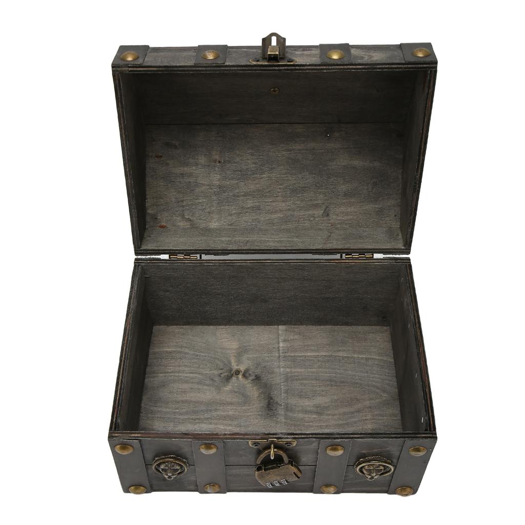 Wooden Treasure Chest Boxes Hand Crafted Vintage Wooden Box with Mini Metal Lock for Storing