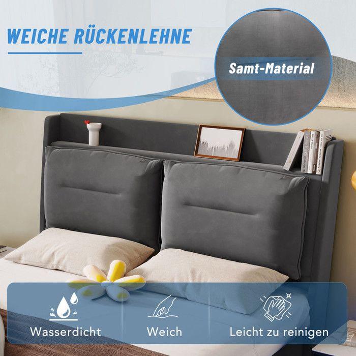 Lit d'éclairage LED - MUVOE - 160x200 - Velours gris foncé - Lit hydraulique - Rangement intégré