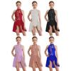 Kids Girls Lace Floral Cutout Back Rhinestone Modern Ballet Lyrical Dance Dress Leotard Tutu Skirt Performance Costume