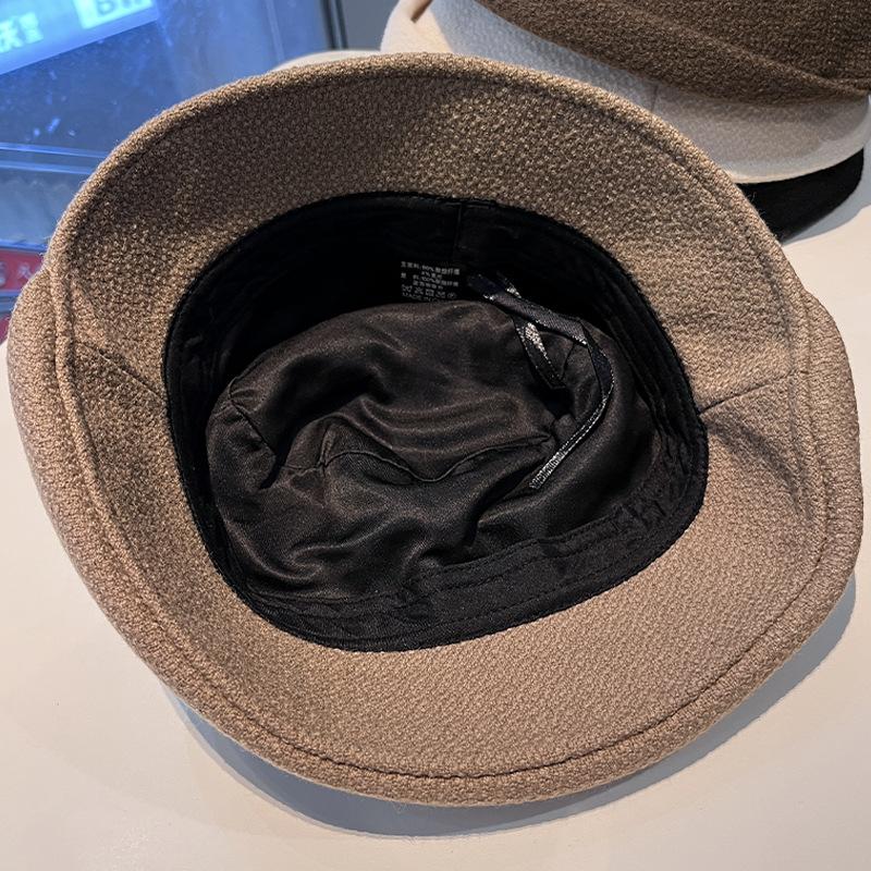 Hepburn style autumn and winter Korean version of crimping contrasting color fisherman hat children elegant foreign style good-looking wool woolen t