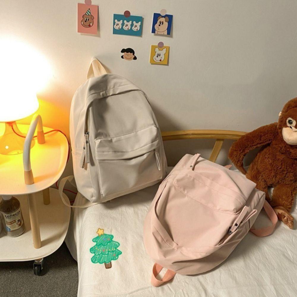 Nylon Teens Schoolbag Large Capacity Travel Bag Fashion Solid Color Backpack  Students