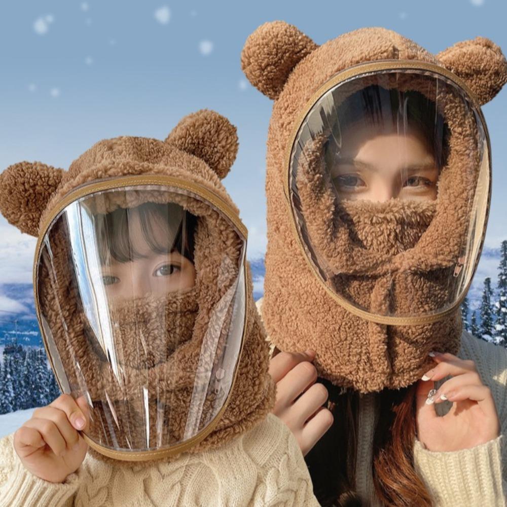 Warm Riding Face Mask Thickened Plush Pullover Hat Fashionable Full Face Cover Hats Riding