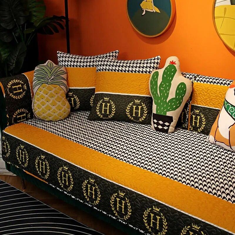 Жаккардовый чехол для дивана, утолщенный нескользящий чехол для подушки с героями мультфильмов, хлопковый бархатный универсальный защитный чехол для гостиной