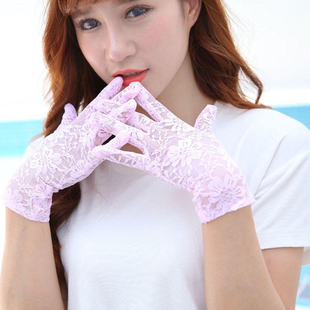 Women Short Goth Party UV Protection Gloves Sunscreen Gloves Bride Lace Gloves Hollow-Out Mittens