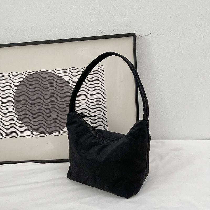 Solid Color Women Underarm Bags Soft Nylon Ladies Simple Hobos Shoulder Bag Female Clutch Purse Small Handbags Girls Armpit Bag