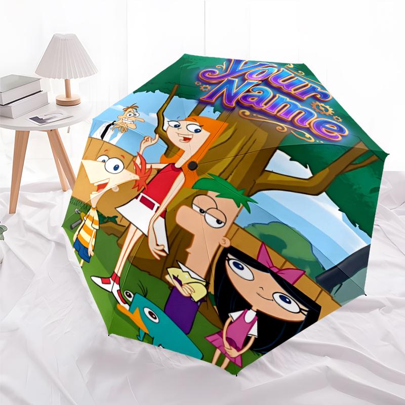 Personalized Name Phineas and Ferb Print Umbrella, UV Shielding. It Has Eight Sturdy Ribs for Outdoor Use And Perfect As a Holiday Gift