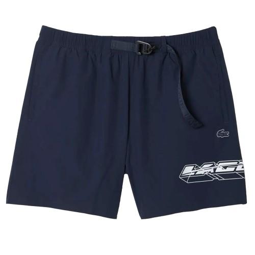 Lacoste Mens Stripe Quick Dry Logo Swimming Trunks
