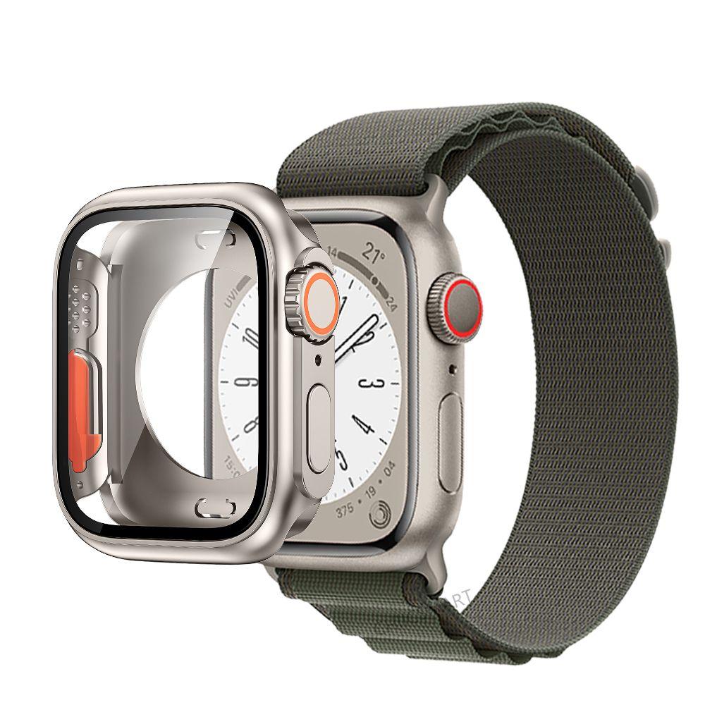 Стеклянный чехол, нейлоновый ремешок для Apple Watch 44 мм, 45 мм, 40 мм, 41 мм, чехол + ремешок, защитная пленка для экрана, IWatch Series 56 Se 7 8, переход на Ultra