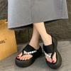 Thick-bottomed Set of Toe Cool Slippers for Women's Outer Wear 2025 Summer New High-end Rhinestone Small Soft-soled High-heeled Slippers