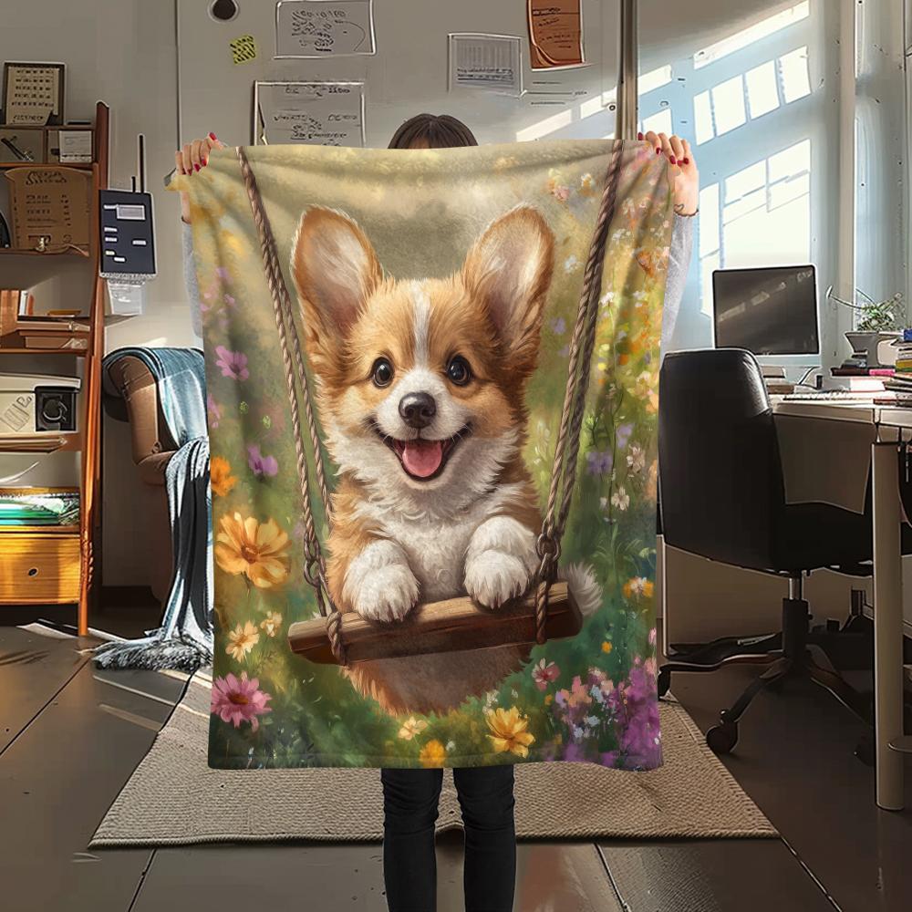 Cute Corgi,pattern Flannel Blanket, High quality Comfortable for All Seasons, Home Decor, Warmth and Comfort, Perfect for Gifts.