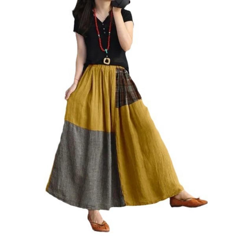 Весна и лето, свободная хлопковая юбка до половины тела в стиле ретро с эластичной резинкой на талии, тонкая юбка трапециевидной формы