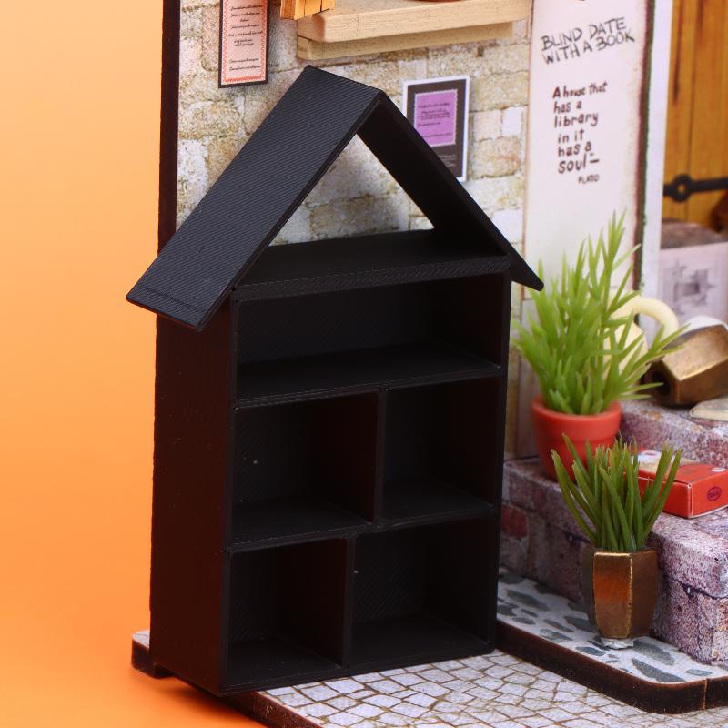Miniature House Shaped Display Shelf Dollhouse Storage Cabinet Model Ornament Cute Design for Kids Room Decor DIY Dollhouse Build