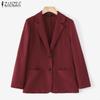 ZANZEA Women Fashion Suit Collar 3/4 Sleeves Solid Color Blazer