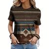 Summer Round Neck 3D Retro Ethnic Style Print Top Fashionable Casual Short Sleeved Women's T-shirts