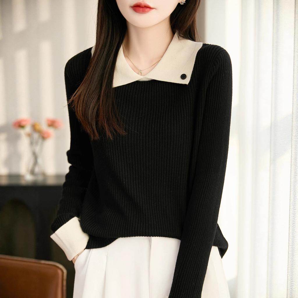 Деловой джемпер без воротника с длинным рукавом, мягкой и комфортной текстуры, подходит для всех сезонов и универсален для различных случаев.