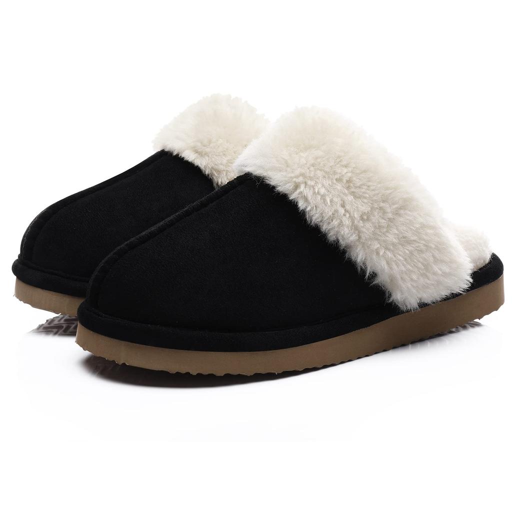 Fashion Shevalues Winter Plush Lining Women's Memory Foam Slippers Fuzzy Indoor Cotton Slides Anti-slip Furry Outdoor Women's Slippers