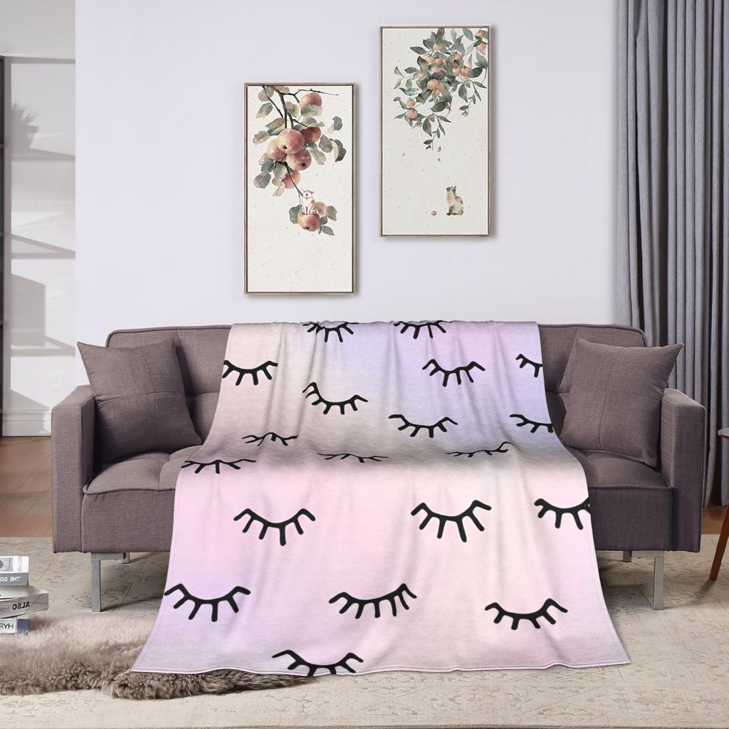 Eyelash Cartoon Eyelashes Blankets Fleece Spring/Autumn Portable Super Warm Throw Blanket for Bedding Outdoor Bedspreads