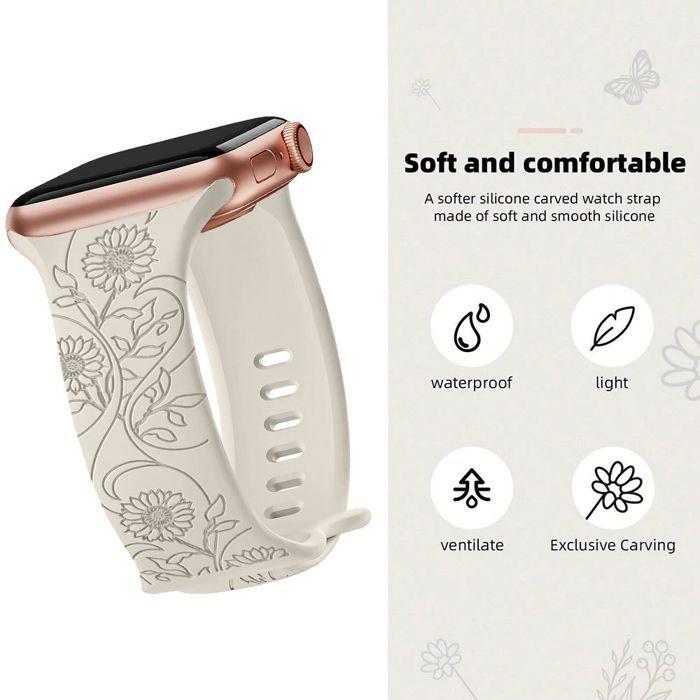 2 Bracelet pour Apple Watch Series Ultra 1/2, 10, 9 8 SE 7 6 5 4 3 2 1 42mm-44mm-45mm-46mm-49mm Silicone Motif Tournesol Blanc/Noir