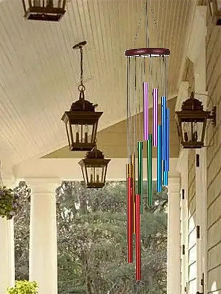 Wind Chimes for Outside 55cm Metal Outdoor with 12 Colorful Aluminum Alloy Tubes Deep Tone Soothing Sound Patio Porch Backyard Decoration