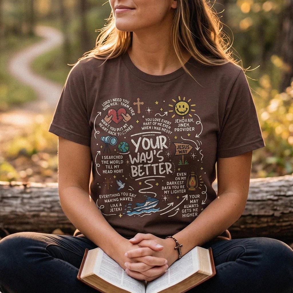 Retro Faith Doodle Graphic Tee, Jesus Way Inspirational Top, Religious Shirt