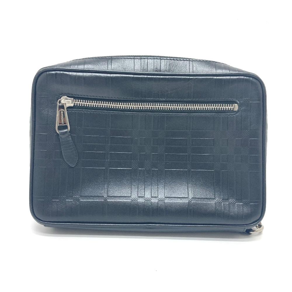 BURBERRY Check pattern Embossed Clutch Bag Pouch Black/SilverHardware
