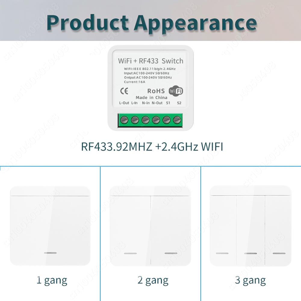 Tuya RF433MHz WiFi Умный Переключатель Беспроводной Пульт Дистанционного Управления Выключатель Света Реле Контроллер Голосовое Управление Работает С Alexa Google