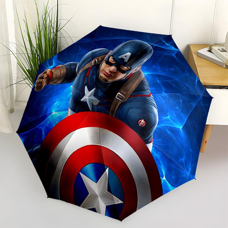 1 Auto Open Captain America, Shield Themed Colorful 8-rib Portable Umbrella for Men and Women, A Compact Commuting Companion Suitable for Da