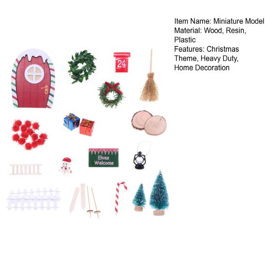 Yousheng 1 Set Christmas Mini Elf Door Decoration Wooden Fairy Garden Tiny Gnome Door Figurine Statue Miniature Xmas Scene Model Ornament