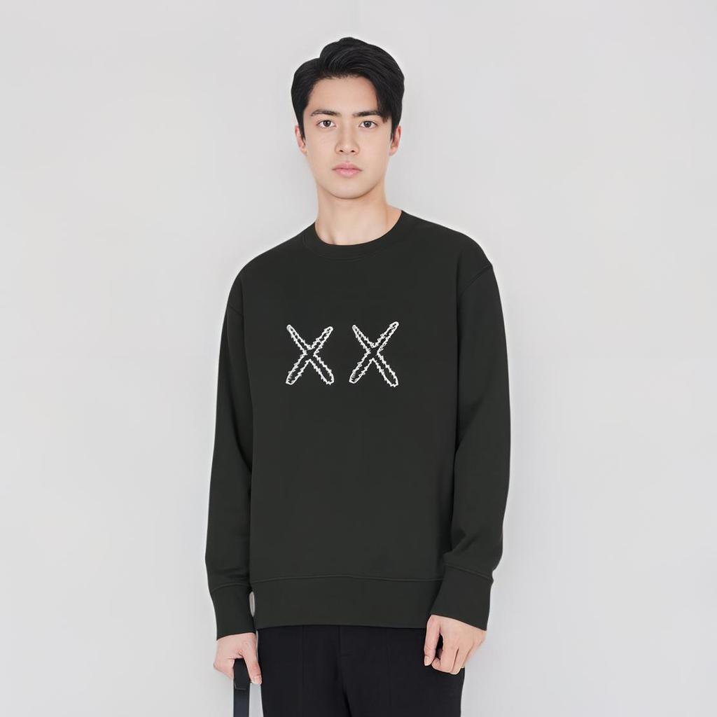 Uniqlo Свитшот унисекс с круглым вырезом и длинным рукавом, коллаборация X Kaws, черный 416115-09