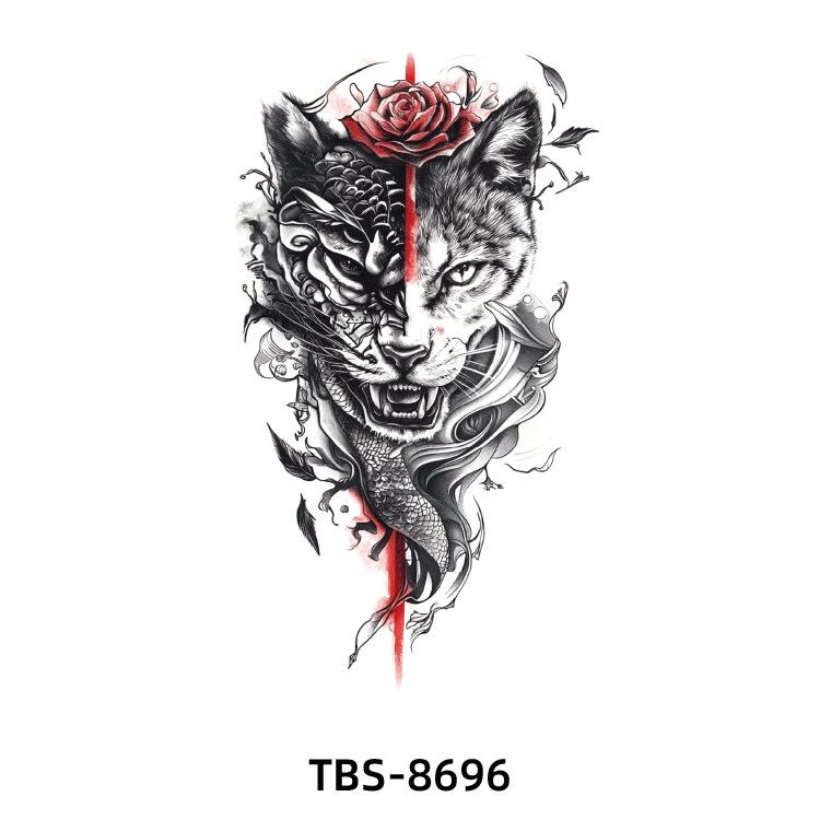 2025 Full/Half Arm Wolf, Tiger, & Flower Tattoo Stickers - European/American Style