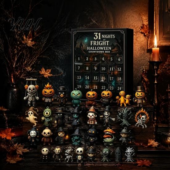 Halloween Countdown Gift Set Advent Calendar 2026, 31 Nights of Fright Box with Decorative Charms Mini Spooky Figurines, Surprising for Home