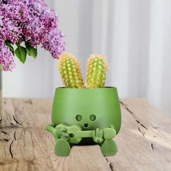 Счастливое лицо, горшок для цветов из смолы, гитара, приятель, сидящая мультяшная фигурка, суккулентный горшок для рабочего стола, кактусы, комнатные растения